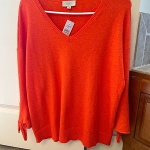 LOFT Orange Sweater with tie sleeves